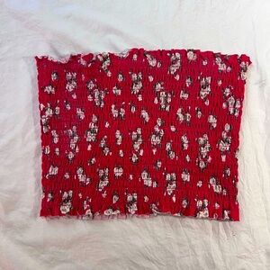 Red floral smocked bandeau top